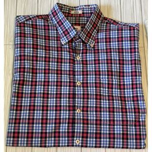 Peter Millar Short‎ Sleeve Button Down Shirt 100% Cotton Large Red/blue Plaid